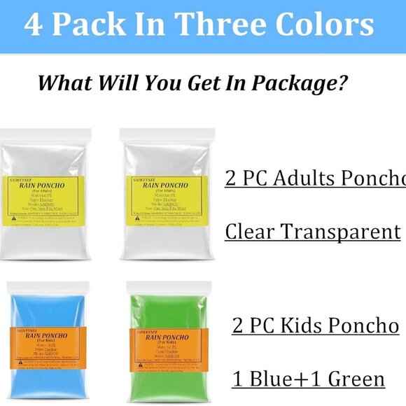 Ponchos Family Pack, Rain Poncho For Family Pack丨 Disposable Ponchos For Kids an - Picture 2 of 8